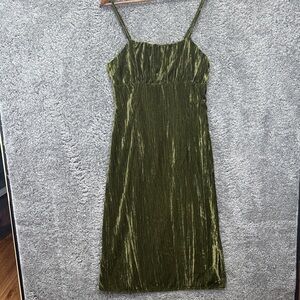 Cider Y2K Olive Green Crushed Velvet Midi Dress Medium 90s